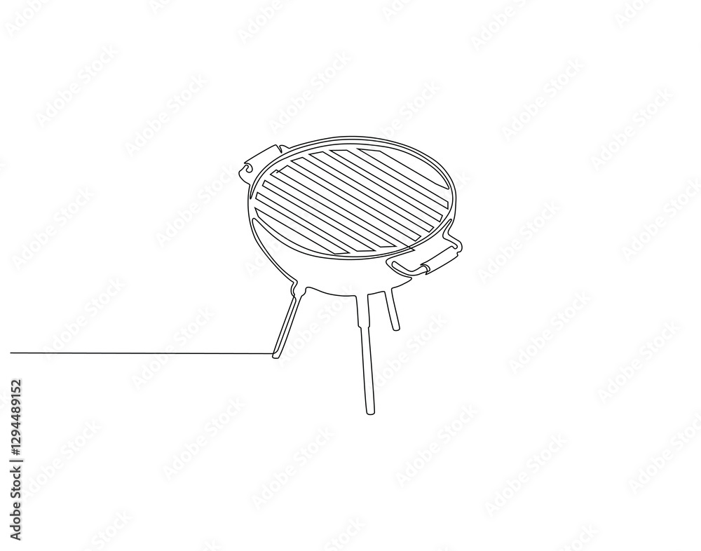 Obraz premium BBQ grill continuous line. Continuous one line drawing BBQ grill. Grill equipment, camping concept. single line drawing