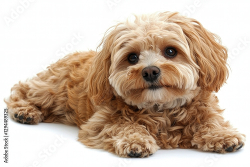 A Cavachon dog lounging, cute and playful, pet theme photo