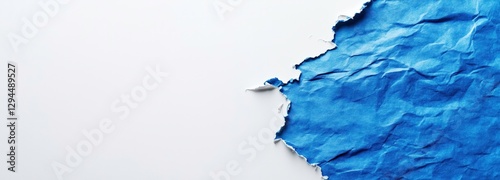 Paper's Tear: A vibrant visual composition showing torn blue paper revealing the paper's inner layers, with contrasting blue and pristine paper surfaces.