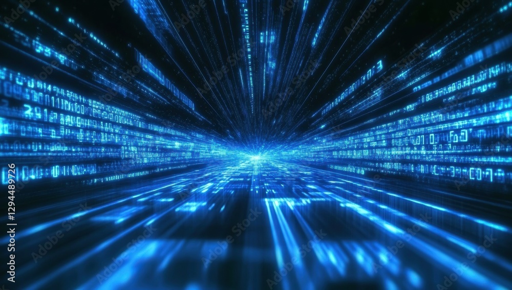 Digital background featuring blue numbers and binary code on a dark background, creating an atmosphere of digital technology and data flow in the virtual space Generative AI Digital background featuring blue numbers and binary code on a dark background, creating an atmosphere of digital technology and data flow in the virtual space Generative AI