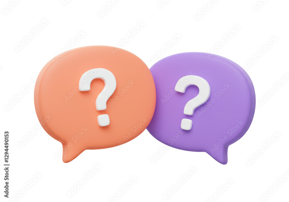 Isolated Orange and Purple Speech Bubbles with Question Marks Isolated Orange and Purple Speech Bubbles with Question Marks