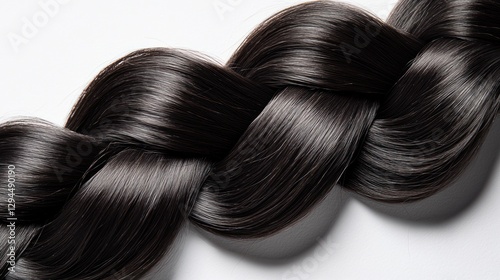Black braided hair strands on white background