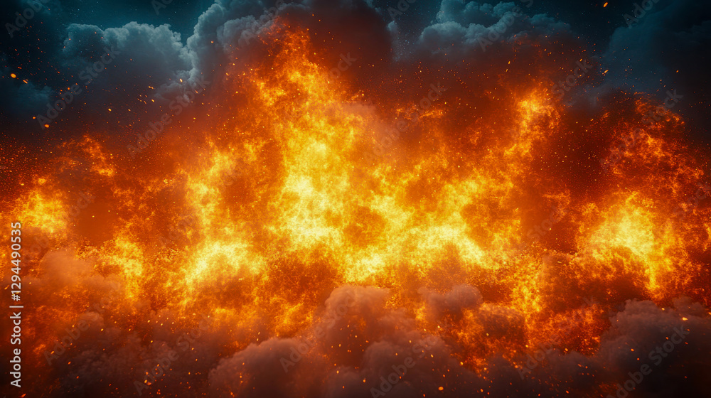 Fototapeta premium Massive explosion with intense flames and thick smoke