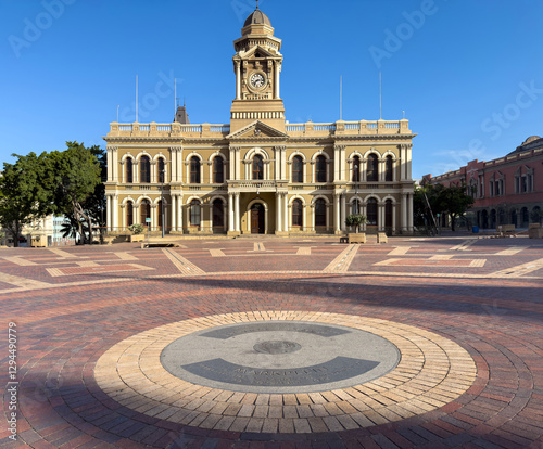 South Africa. Port Elizabeth Gqeberha City Hall. Historic building with a clock tower in Market Square.