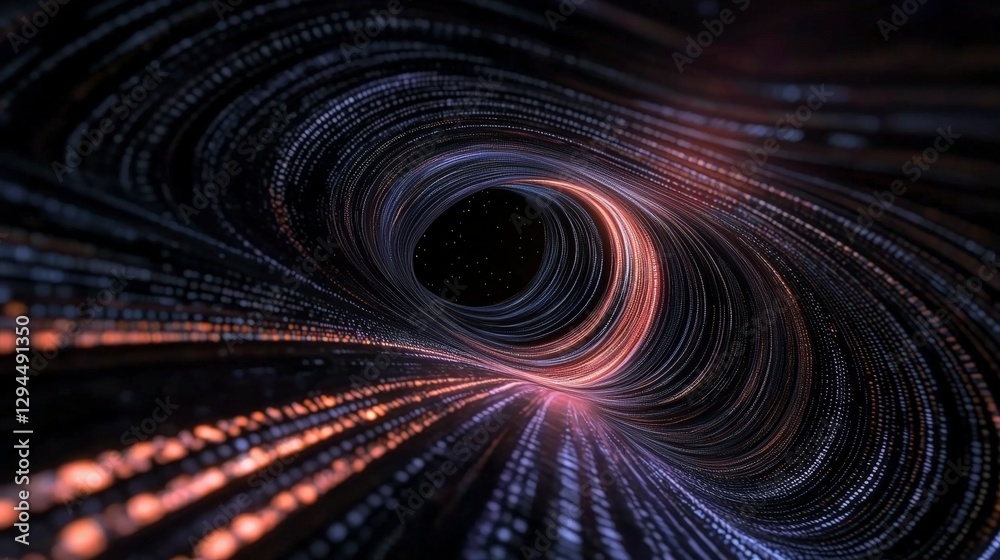 Obraz premium Digital Data Stream Abstract Cosmic Tunnel of Light and Binary Code