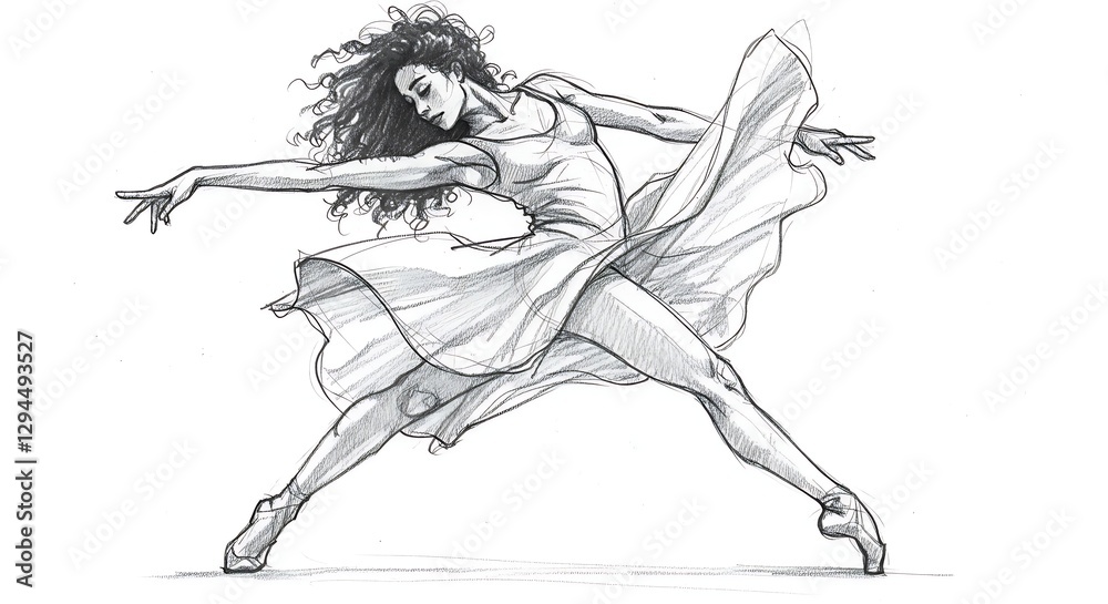 Fototapeta premium Dynamic Dancer Sketch Graceful Movement and Artistic Expression in Monochrome