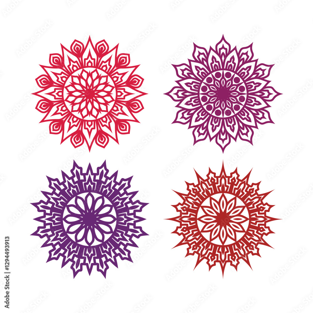 Obraz premium Mandala Snowflake Vector Art: Set of 4 Unique Designs for Winter and Holiday Projects
