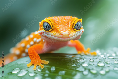 A dwarf gecko on a leaf, de...