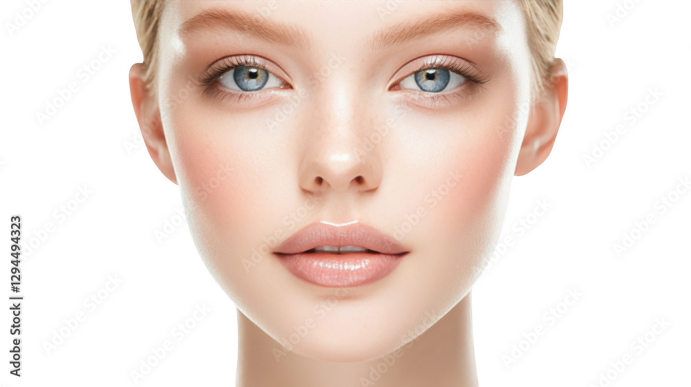 Fototapeta premium Captivating portrait, woman with piercing blue eyes and flowing blonde hair 