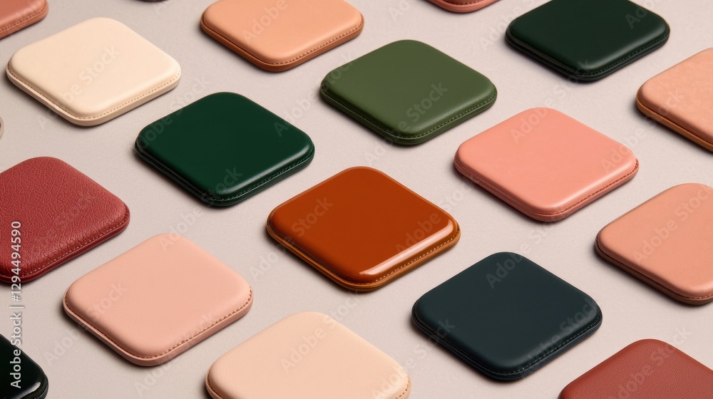 Fototapeta premium Colorful Leather Coasters Arrangement in Various Shapes and Tones