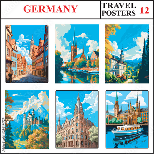 Germany Nuremberg Lubeck Baden Baden Travel Poster Wall Art Print Collection Set Part 12
