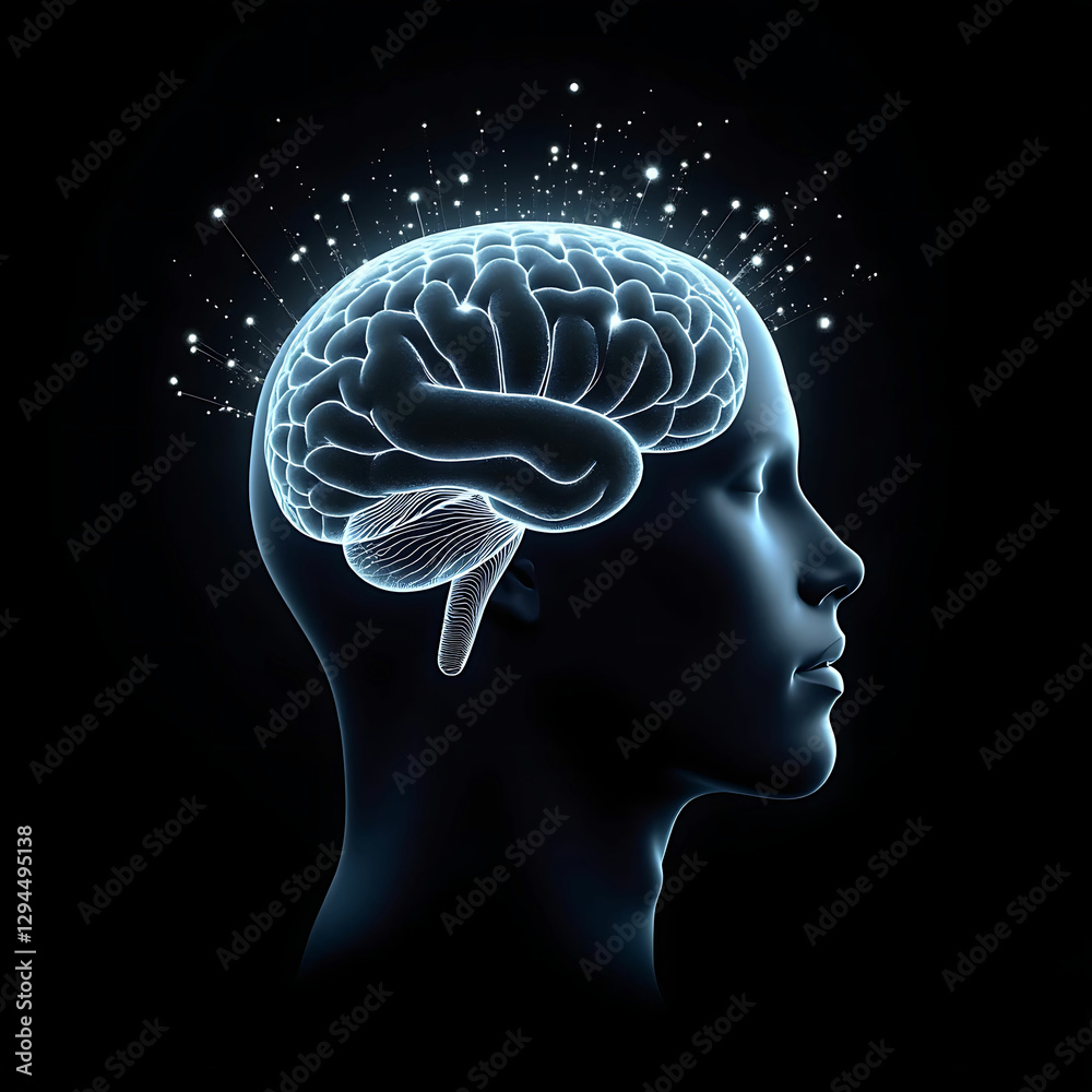 Obraz premium Human brain with glowing data streams symbolizing AI technology