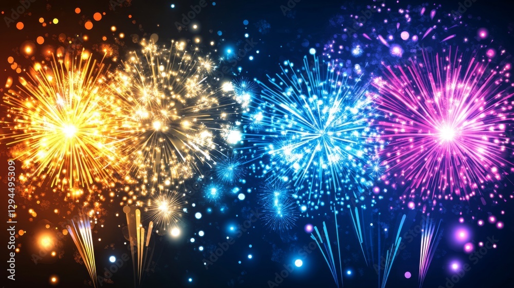 Fototapeta premium Colorful nighttime fireworks display in sparkling skies with vibrant explosions
