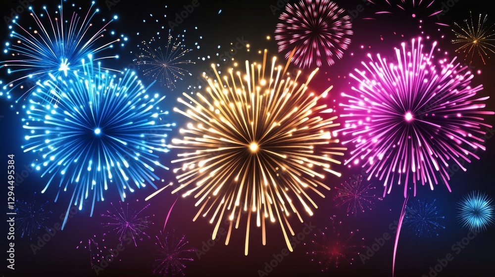 Fototapeta premium Colorful fireworks display with vibrant bursts in night sky celebration