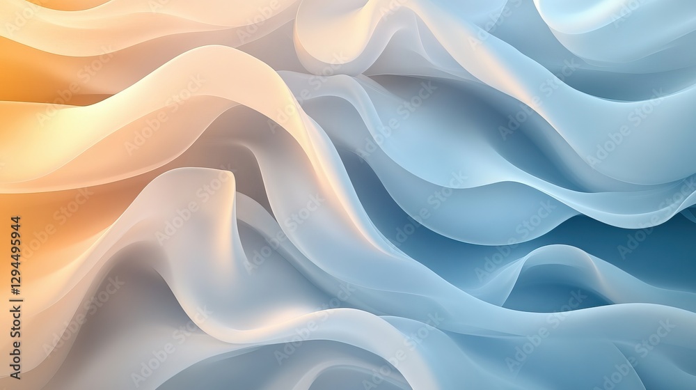 Fototapeta premium Soft abstract fluid shapes, pastel tones of light blue and beige, smooth gradients, modern and minimalistic composition