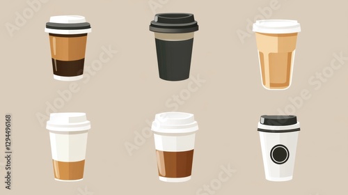Wallpaper Mural Assorted coffee cups with lids on beige background Torontodigital.ca