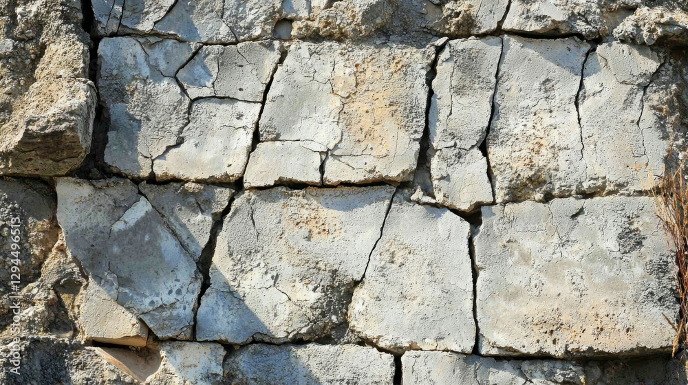 Obraz premium Cracked Surface of Old Stone Wall with Texture and Earth Tones