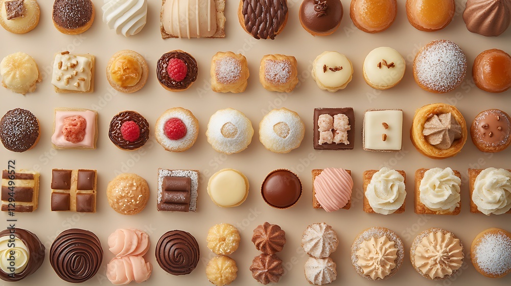 Assorted Pastries and Desserts Flat Lay Arrangement Assorted Pastries and Desserts Flat Lay Arrangement