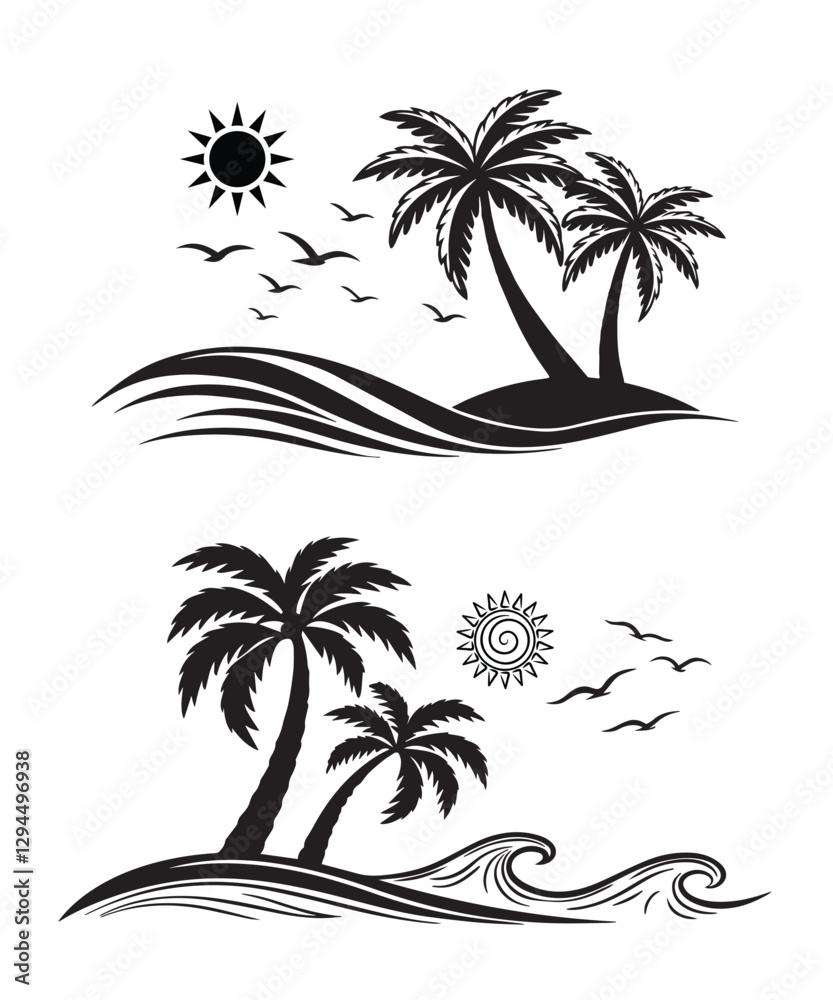 Fototapeta premium Tropical island silhouette with palm trees