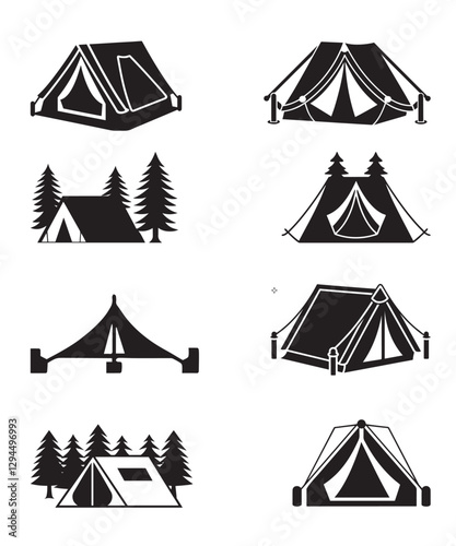 Camping tent silhouette vector icon set

