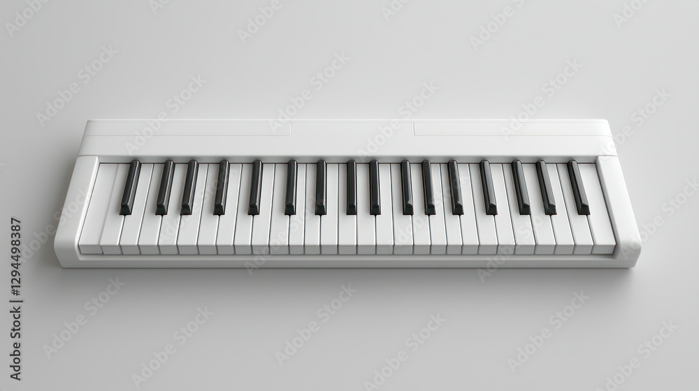White MIDI keyboard on neutral background, ready for use White MIDI keyboard on neutral background, ready for use