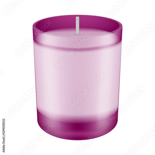 Mockup of a scented candle in purple glass holder. Candle in a jar