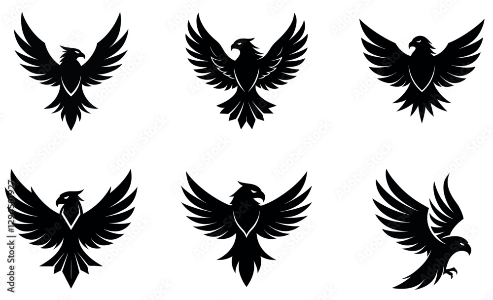 Powerful Eagle Silhouettes Against a Blank Background design Powerful Eagle Silhouettes Against a Blank Background design