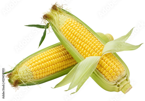 Isolated Two Ears of Corn Still in Their Husks