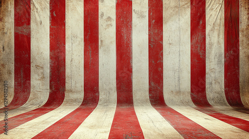 Rustic vertical stripes in alternating hues of faded crimson and aged ivory create a vintage backdrop suitable for photography or theatrical presentations.