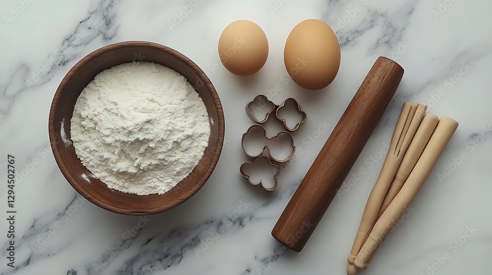 Baking Ingredients in a Clean Flat Lay Setup Baking Ingredients in a Clean Flat Lay Setup
