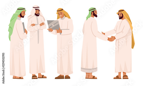 Arab Businessman in Office Working Engaged in Business Deal Vector Illustration