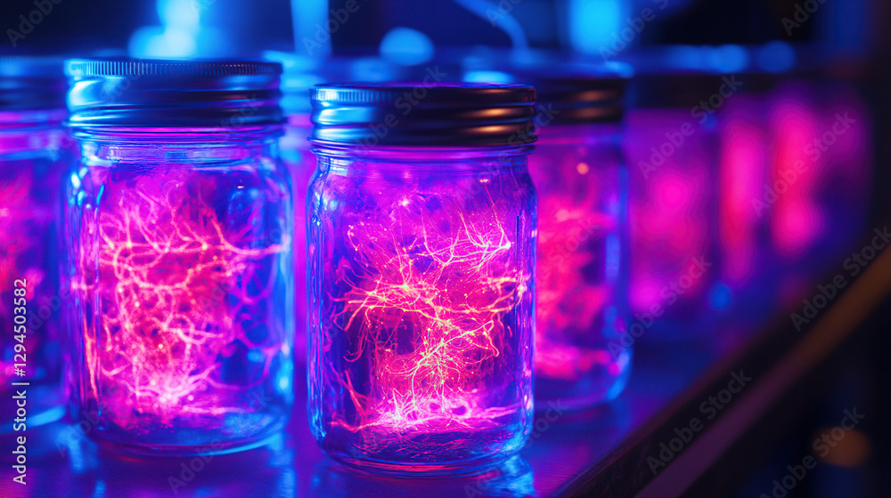 Glowing Mycelium in Mason Jar Macro Glowing Mycelium in Mason Jar Macro
