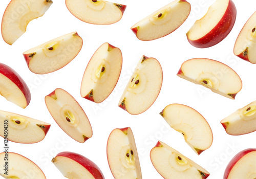 Isolated Scattered Apple Slices, Delicious Fruit