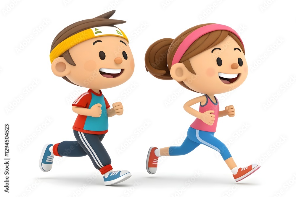Energetic 3D Cartoon Man & Woman Jogging – Happy & Healthy Lifestyle Energetic 3D Cartoon Man & Woman Jogging – Happy & Healthy Lifestyle