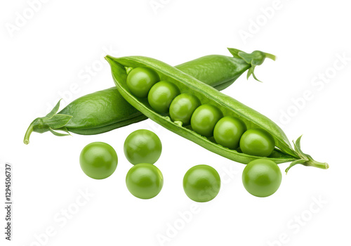 Isolated Fresh Green Peas in Pod and Loose