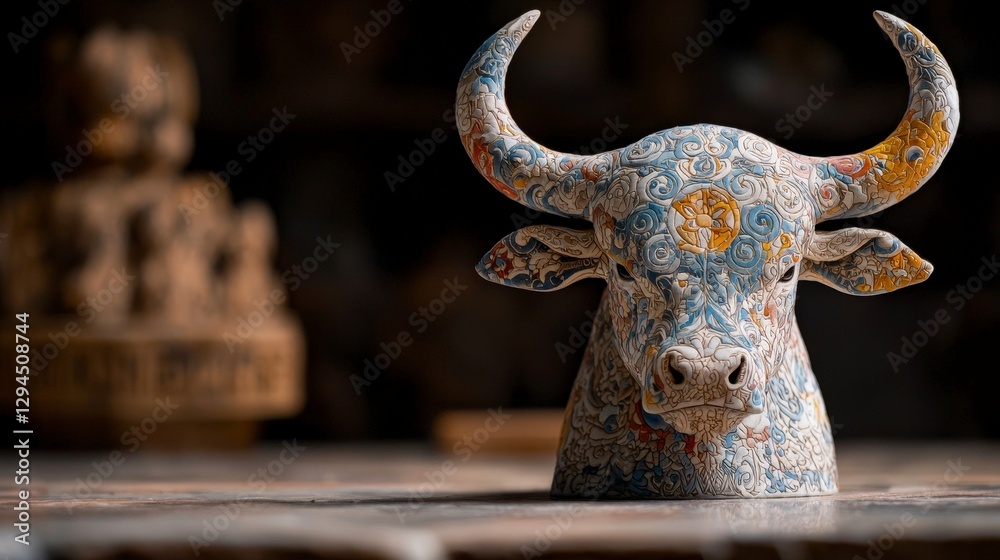 Ornate Bull Sculpture Intricate Design Mythical Creature Detailed Close Up Artistic Cr Ornate Bull Sculpture Intricate Design Mythical Creature Detailed Close Up Artistic Cr