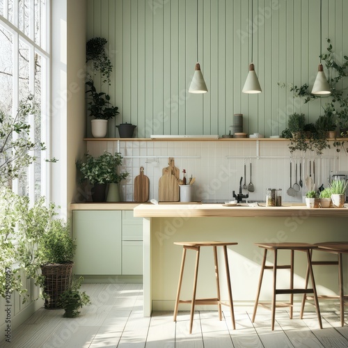 Wallpaper Mural A kitchen featuring an island and lots of greenery Torontodigital.ca