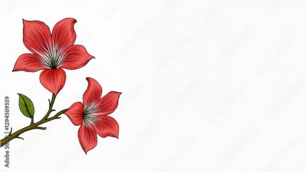 Fototapeta premium Elegant Red Flowers on White Background Botanical Illustration