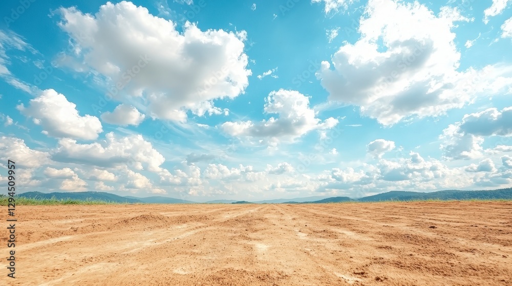 Sunny Sky over Vast Sandy Plain Nature Landscape Sunny Sky over Vast Sandy Plain Nature Landscape