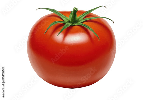 Isolated Ripe Red Tomato with Stem, Garden Vegetable