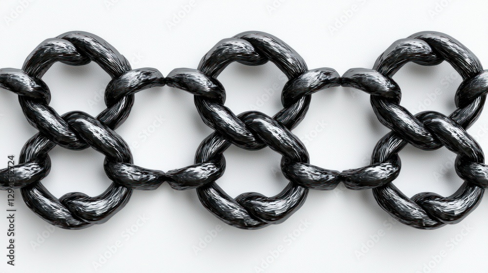 Fototapeta premium Black chain link pattern, studio shot, white background, design element