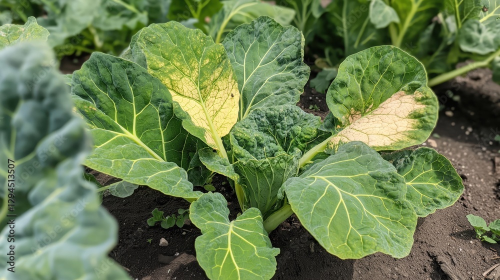 Cabbage Plant with Yellowing and Diseased Leaves Cabbage Plant with Yellowing and Diseased Leaves