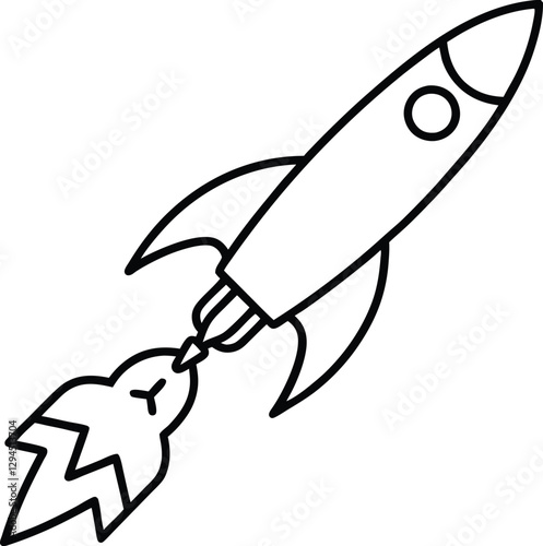Rocket launching into space line art illustration.