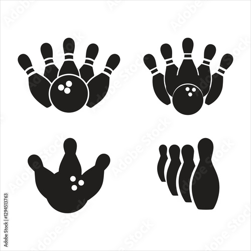 Bowling icon vector illustration. bowling ball and pin sign and symbo,Bowling strike silhouette,vector illustration of bowling pins,bowling ball,Modern icon of bowling pins, indoor skittles games

