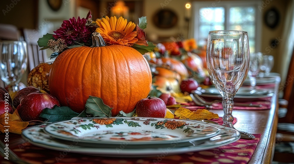 Autumn Thanksgiving Dinner Table Setting Autumn Thanksgiving Dinner Table Setting