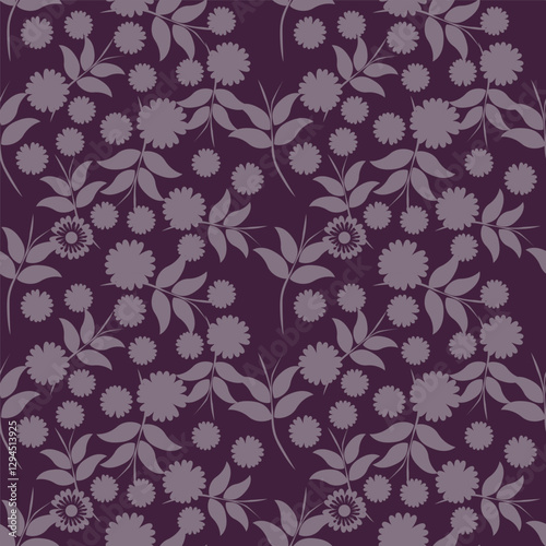 dual-color a solid small flower with stalk leaves arrangement, all over vector design with black and cream background illustration digital image for textile or wrapping paper printing factory