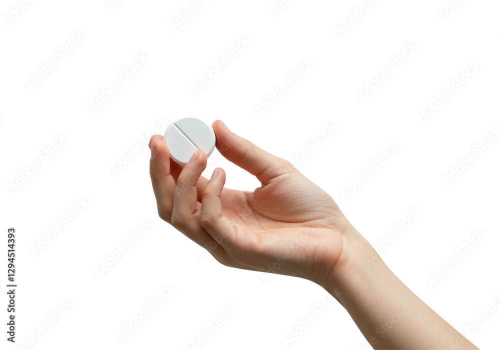 Isolated Hand Holding Single White Pill Isolated Hand Holding Single White Pill
