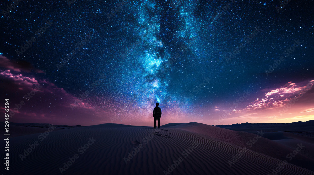 Fototapeta premium Solitary Figure Contemplating the Milky Way in a