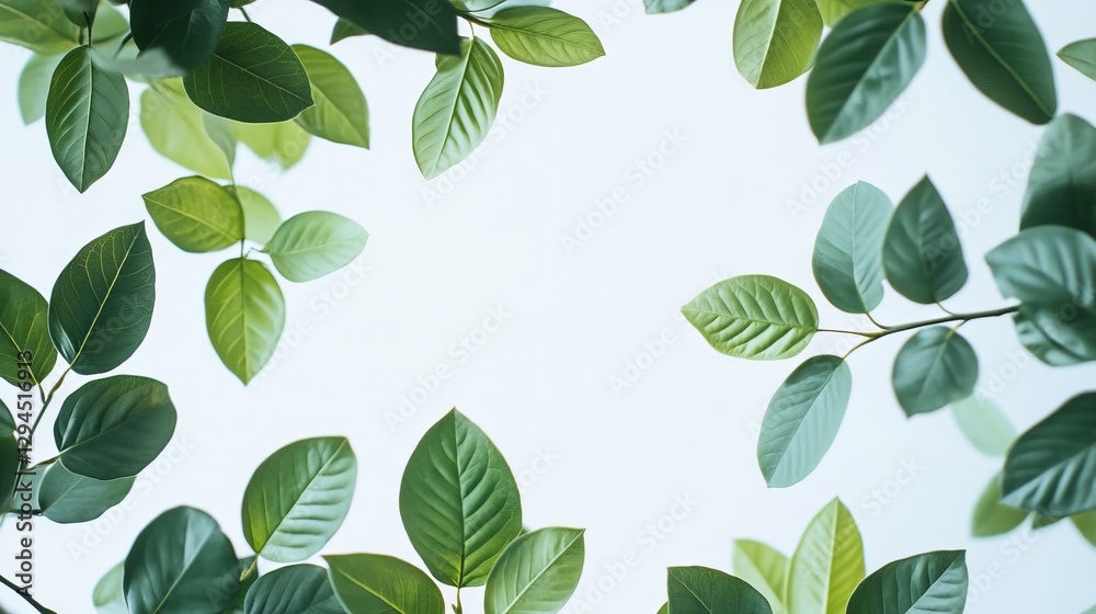 Green leaves hover on a clear backdrop. Green leaves hover on a clear backdrop.