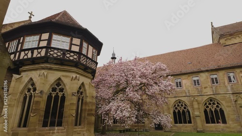 Inside the cordyard of the monestary in Maulbronn Germany on a cloudy spring day. photo